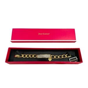Juicy Couture Gold Cuban Link Chain ID Bracelet with Clear Crystal Details